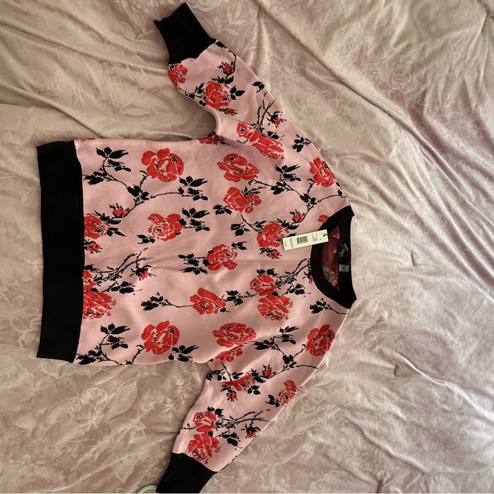 Tahari new Floral Pink and Black Sweatshirt